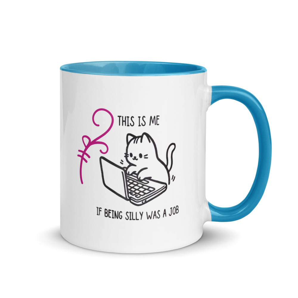 Cat on Computer White Ceramic Mug with Color Inside