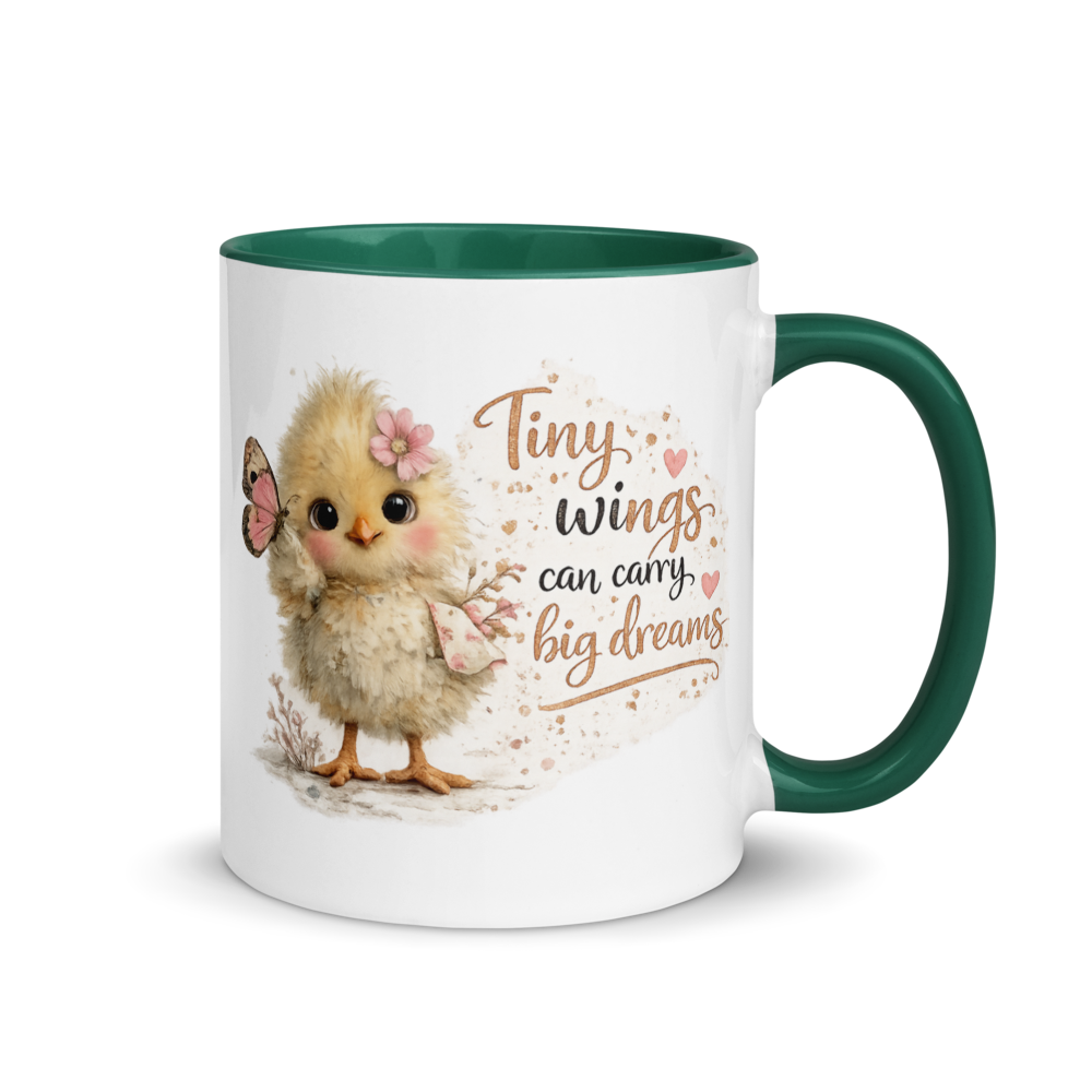 🦋 “Tiny Wings Can Carry Big Dreams” White Ceramic Mug with Color Inside