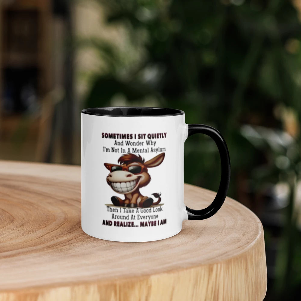 Donkey With Sunglasses White Ceramic Mug with Color Inside