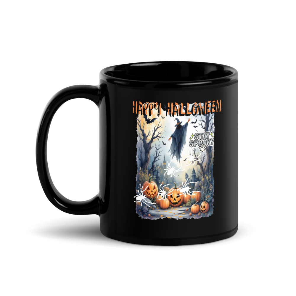 "Happy Halloween ..." Black Glossy Mug