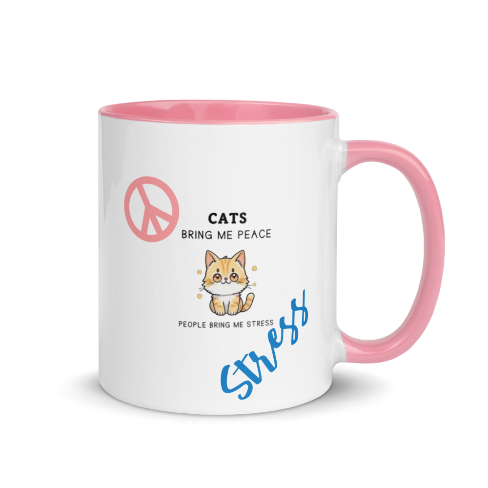 "Cats vs. People Stress Mug with Color Inside" White Ceramic Mug with Color Inside