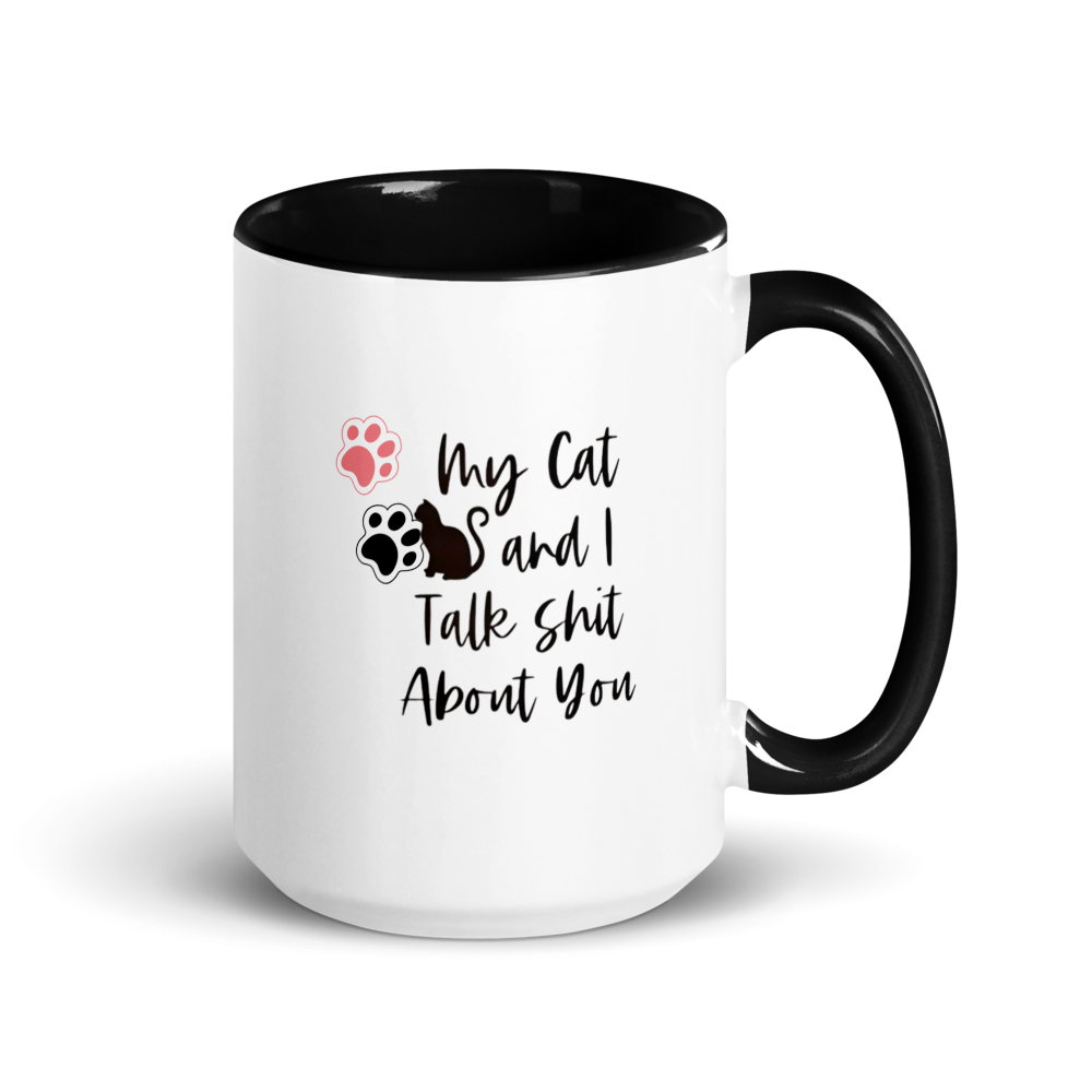 "Cat Paw Prints Gossip" White Ceramic Mug with Color Inside