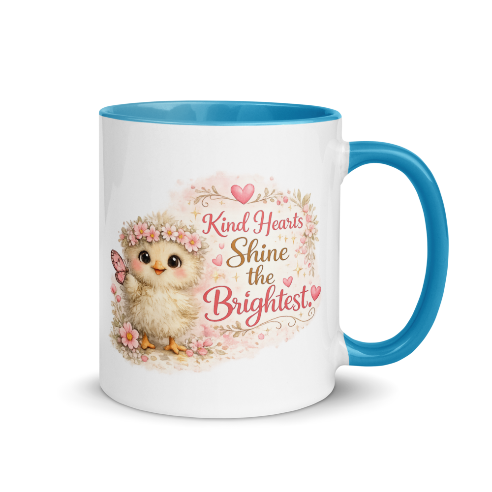 CHICK - "Kind Hearts Shine the Brightest" White Ceramic Mug with Color Inside