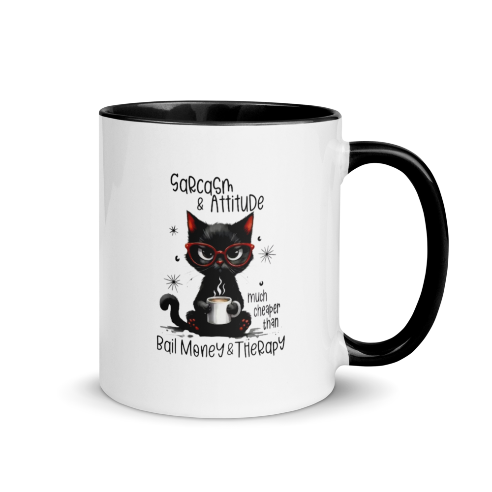 CAT - "Sarcasm & Attitude..." White Ceramic Mug with Color Inside
