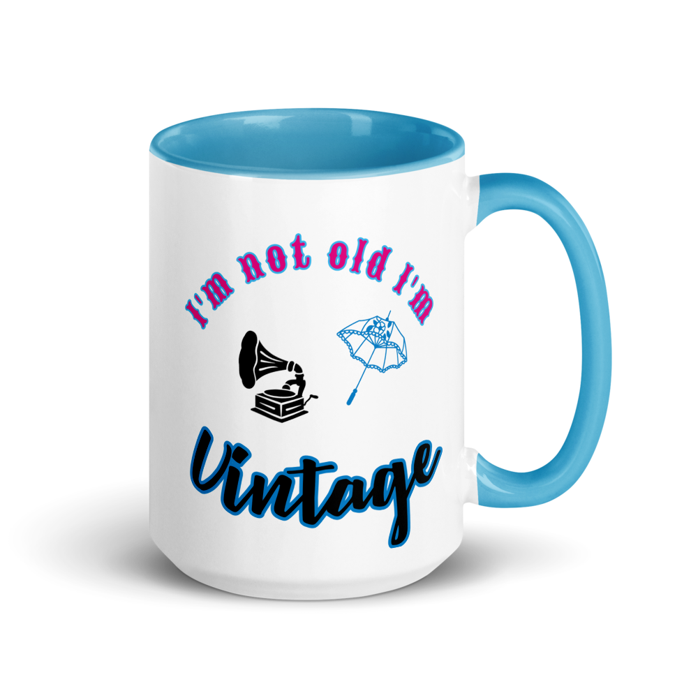Funny “I’m Not Old, I’m Vintage” White Ceramic Mug with Color Inside