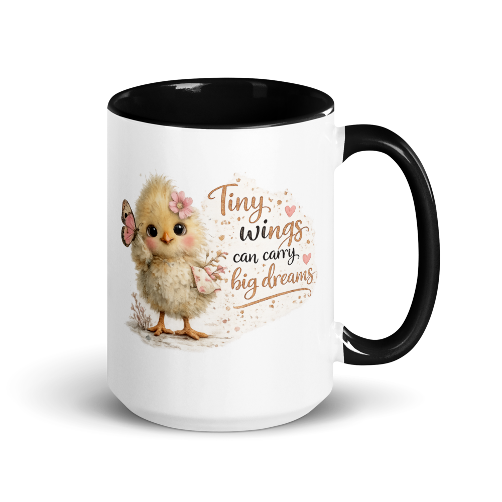 🦋 “Tiny Wings Can Carry Big Dreams” White Ceramic Mug with Color Inside