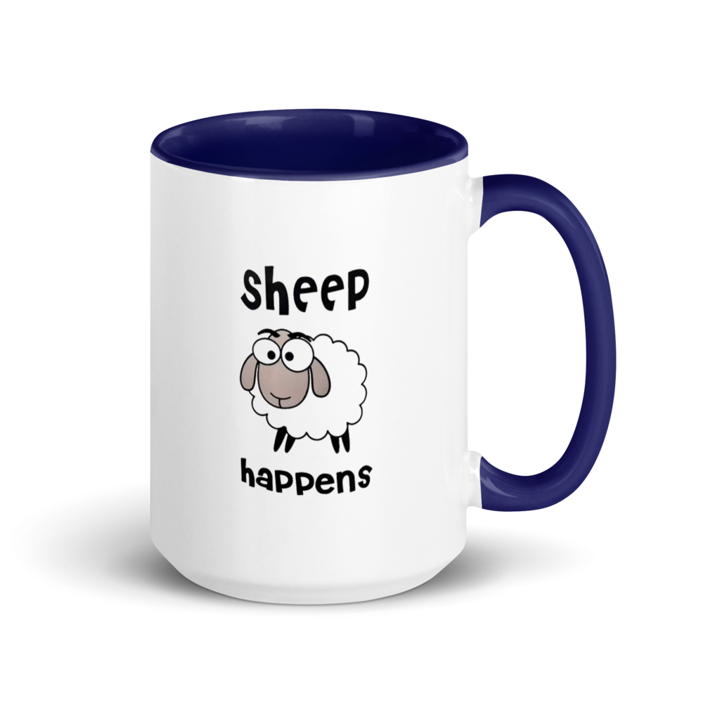 Sheep Happens – Funny Sheep White Ceramic Mug with Color Inside