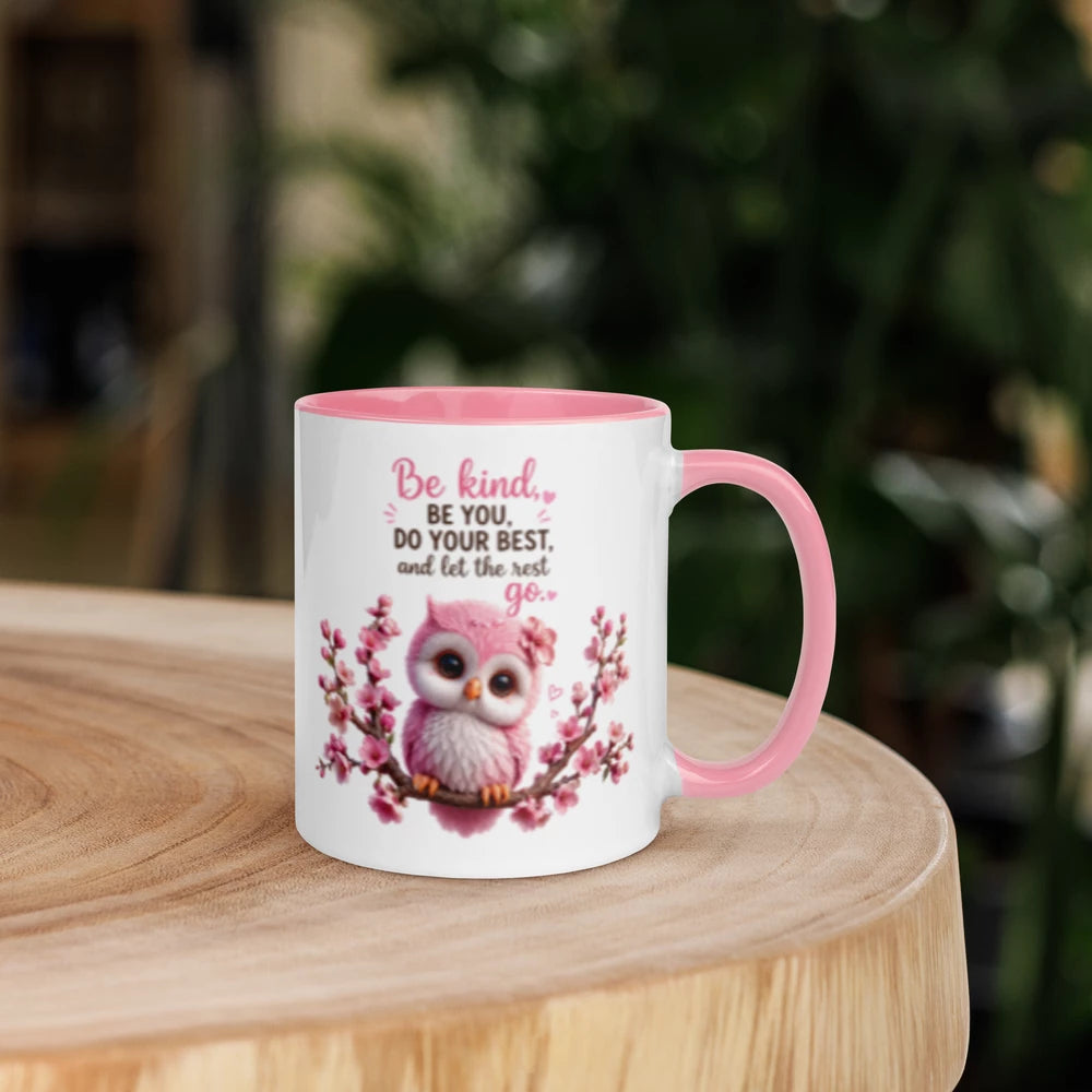 "Be kind be you ..." (owl) White Ceramic Mug with Color Inside
