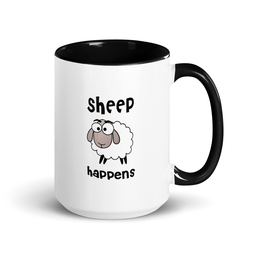 Sheep Happens – Funny Sheep White Ceramic Mug with Color Inside