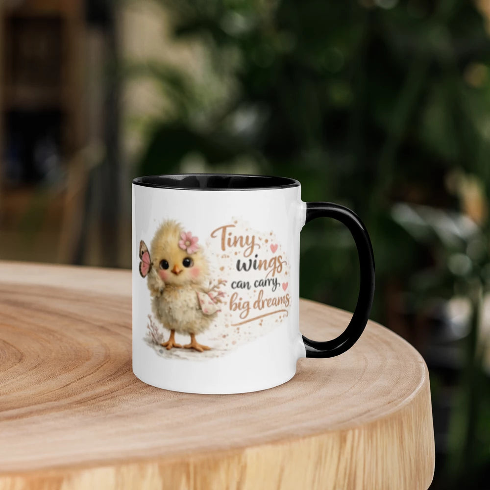 🦋 “Tiny Wings Can Carry Big Dreams” White Ceramic Mug with Color Inside