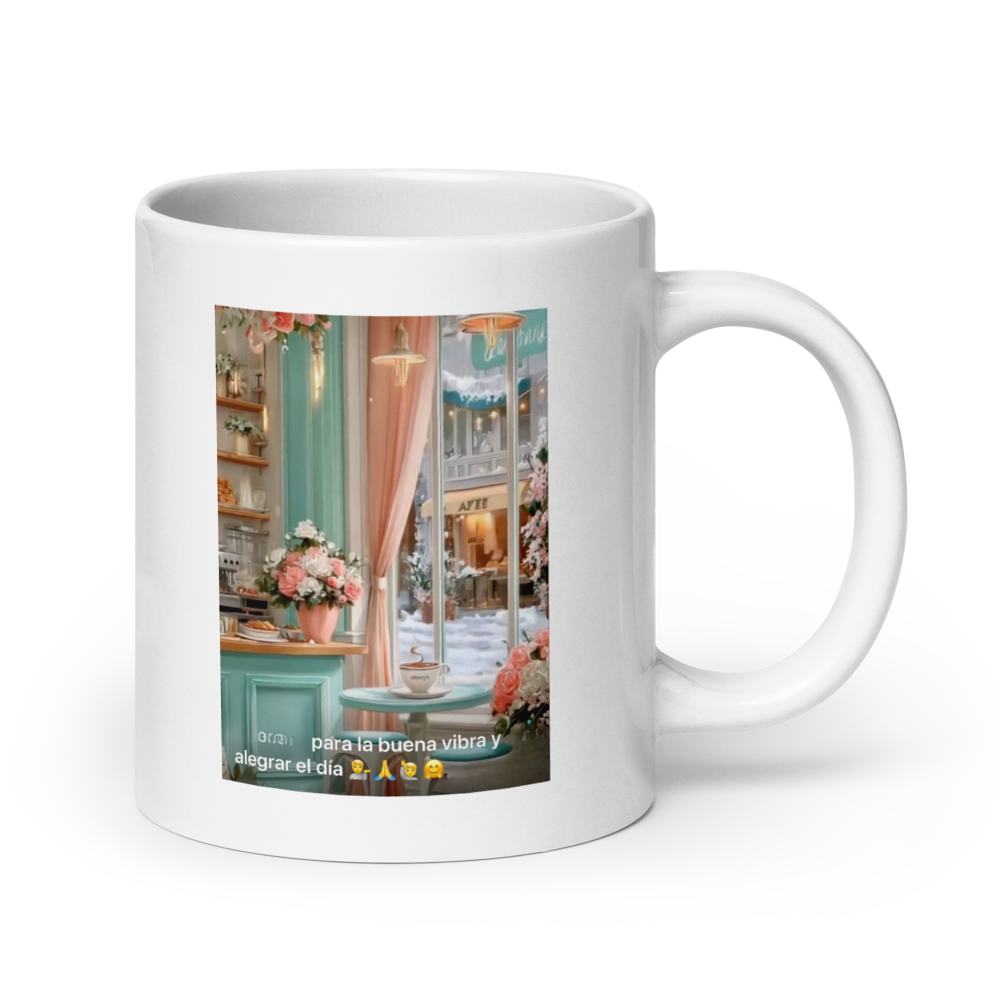 "Para la Buena Vibra y Alegría ..." White Glossy Mug in Spanish