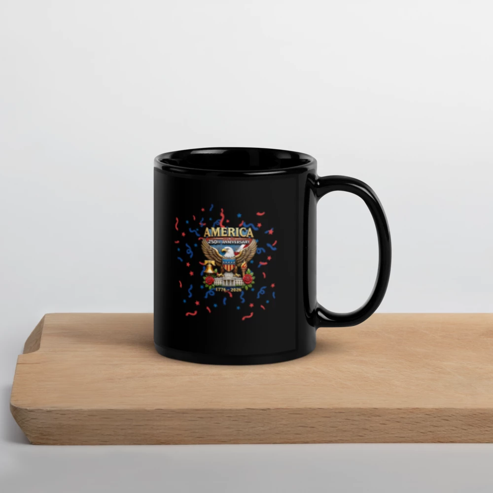 250 Years of Freedom Patriotic Eagle Black Glossy Mug (2)