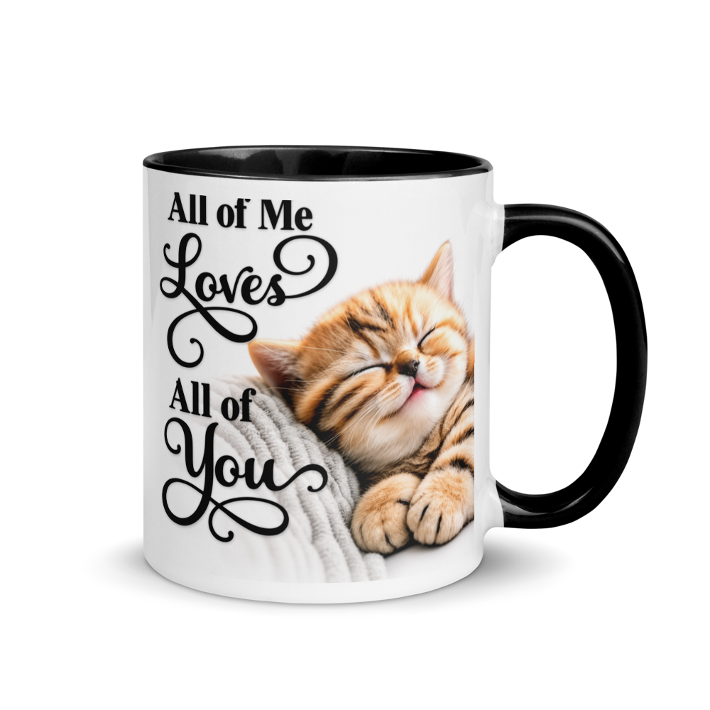 🐱 CAT - " All of Me Loves All of You " Sweet Sleeping Kitten White Ceramic Mug with Color Inside