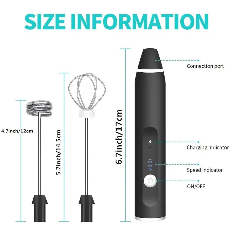 (2) Cordless Milk Frother Set with USB Rechargeable Whisk