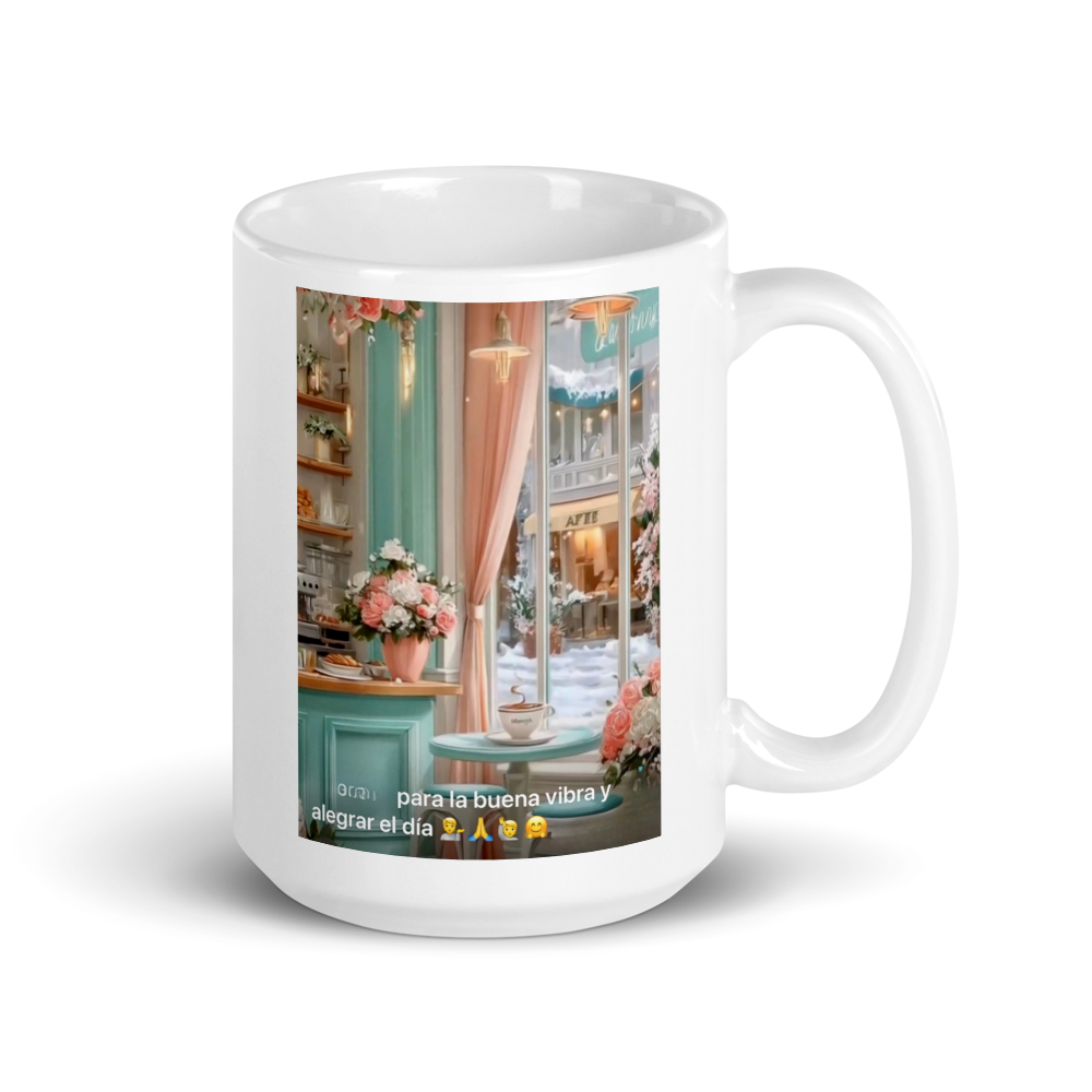 "Para la Buena Vibra y Alegría ..." White Glossy Mug in Spanish
