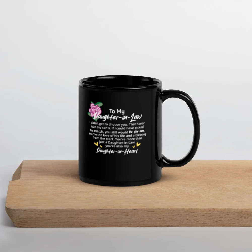 "Daughter-in-Law Love" Black Glossy Mug