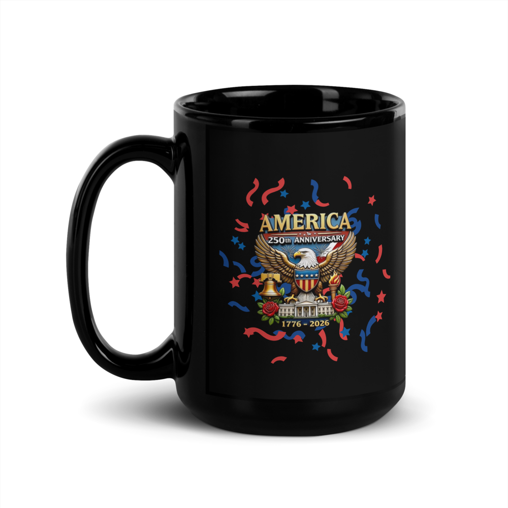 250 Years of Freedom Patriotic Eagle Black Glossy Mug (2)