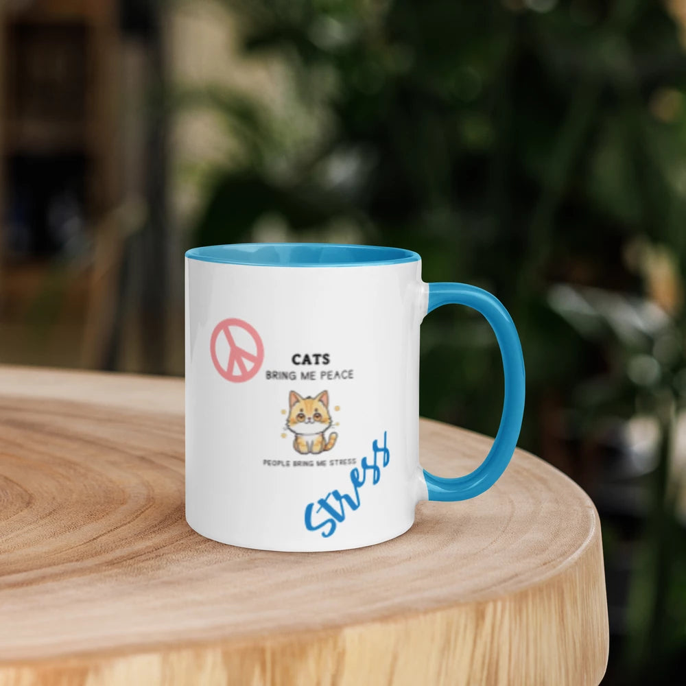 "Cats vs. People Stress Mug with Color Inside" White Ceramic Mug with Color Inside