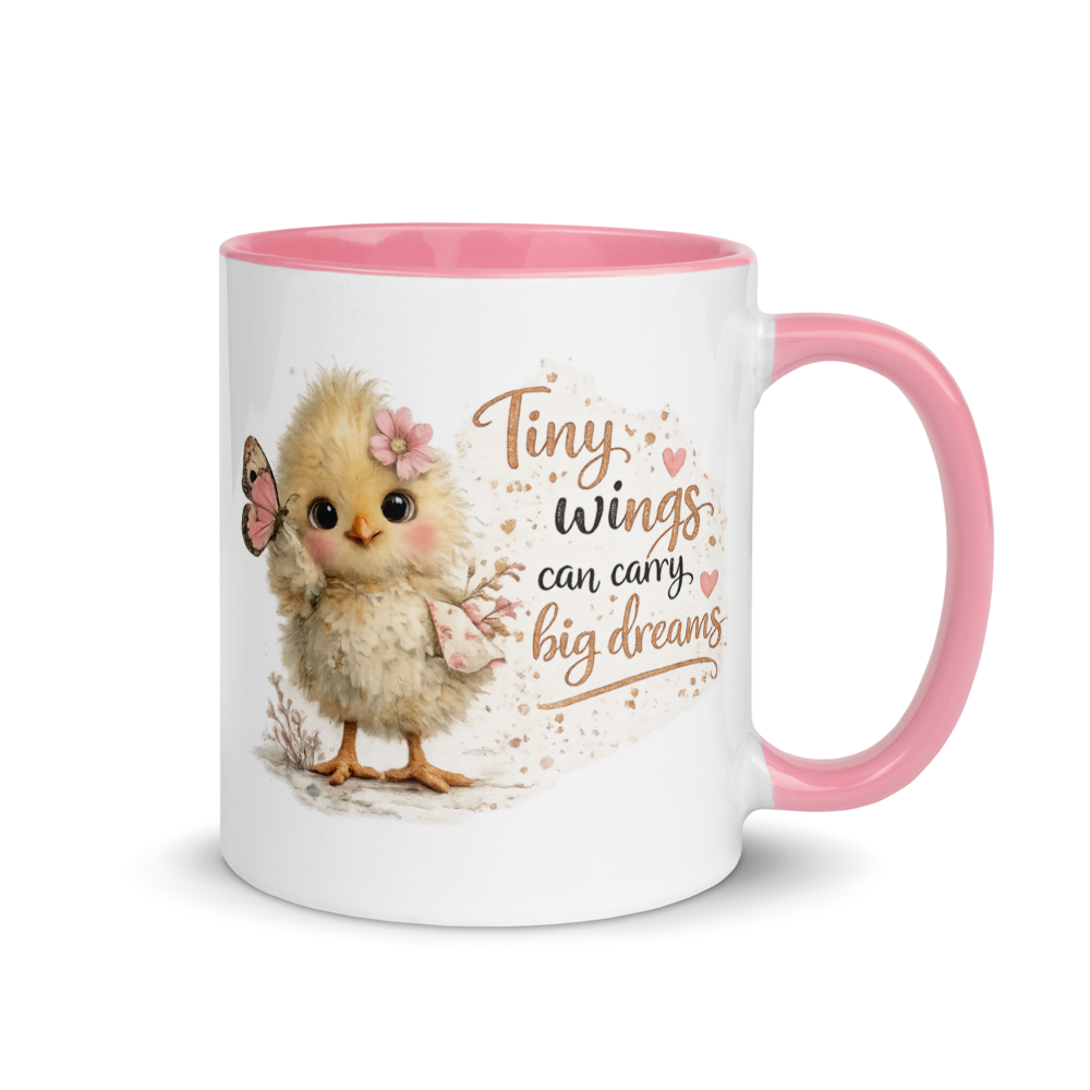 🦋 “Tiny Wings Can Carry Big Dreams” White Ceramic Mug with Color Inside