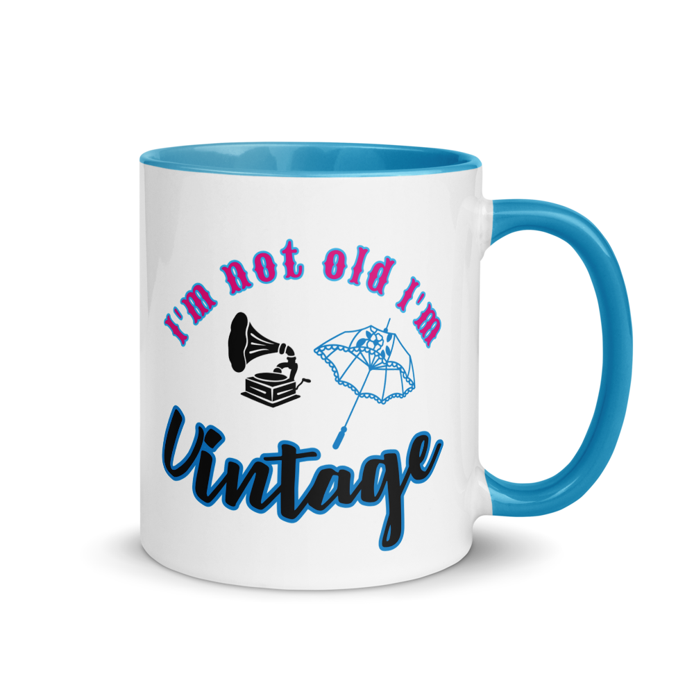 Funny “I’m Not Old, I’m Vintage” White Ceramic Mug with Color Inside