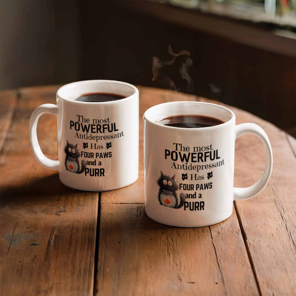 Funny Cat Antidepressant Mug with Four Paws and a Purr White mug