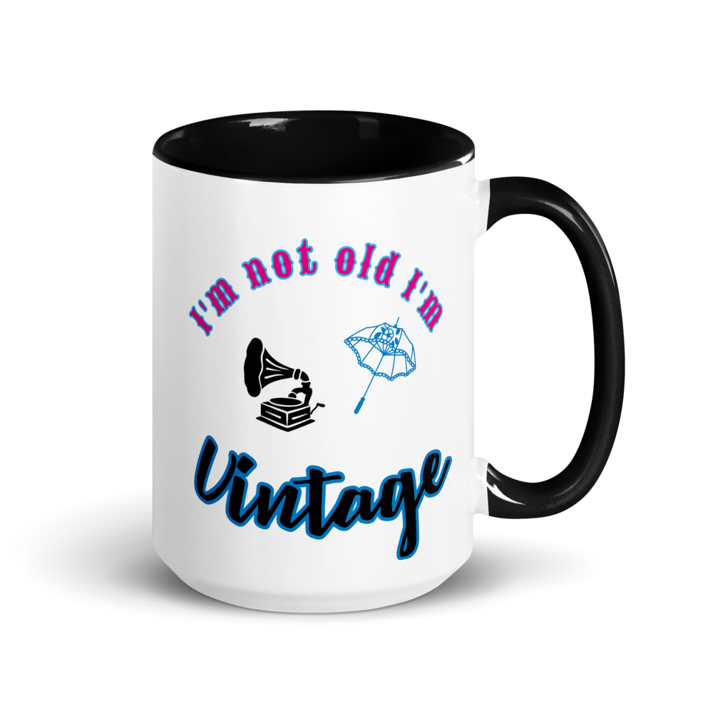 Funny “I’m Not Old, I’m Vintage” White Ceramic Mug with Color Inside