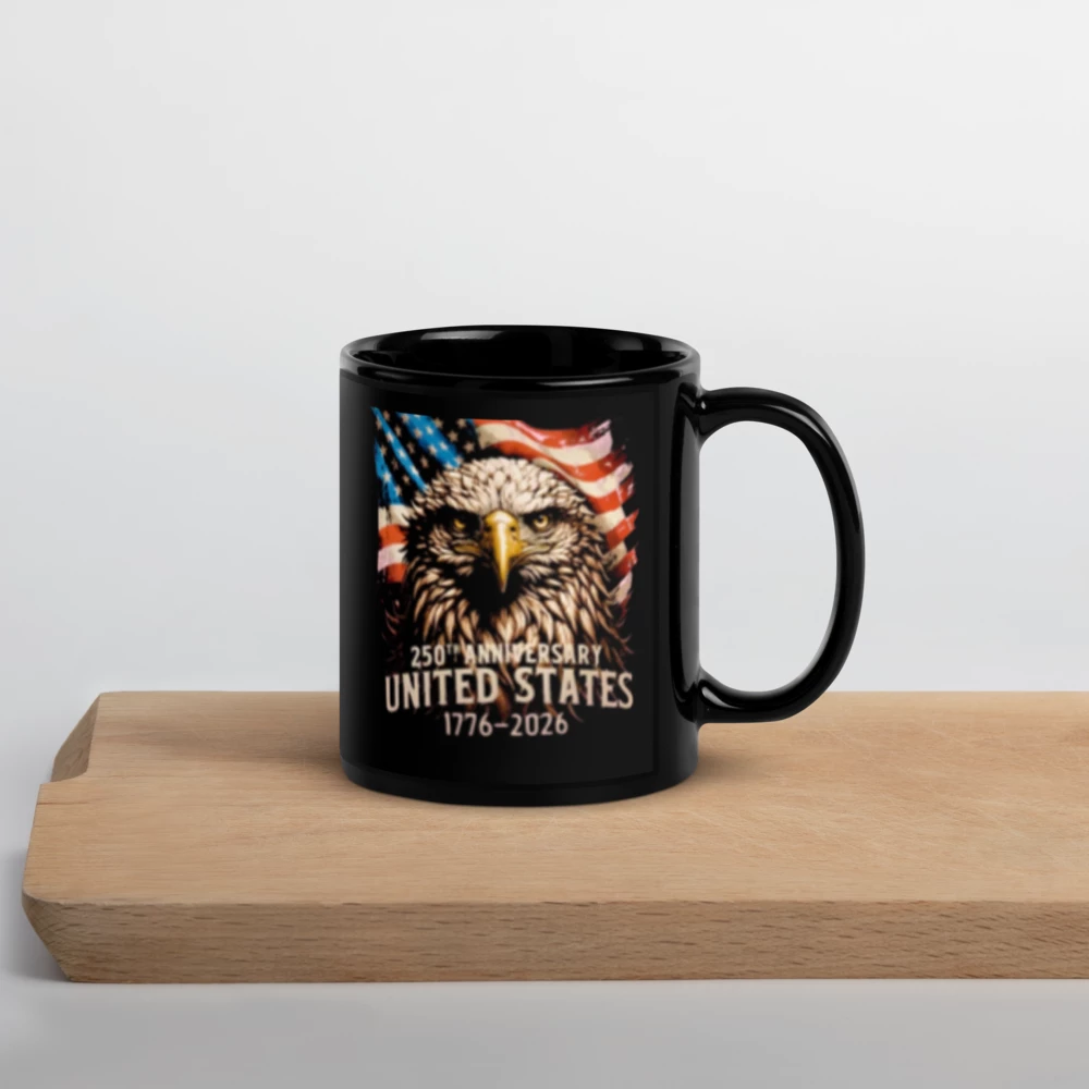 250 Years of Freedom Patriotic Eagle Black Glossy Mug