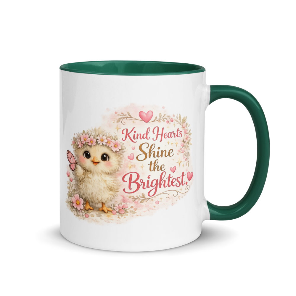 CHICK - "Kind Hearts Shine the Brightest" White Ceramic Mug with Color Inside