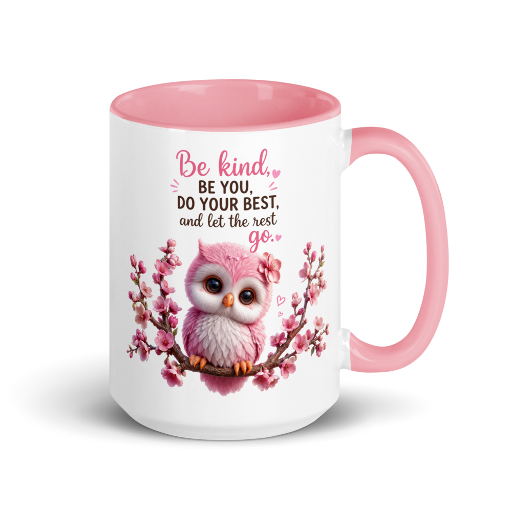 "Be kind be you ..." (owl) White Ceramic Mug with Color Inside