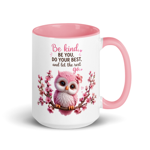 "Be kind be you ..." (owl) White Ceramic Mug with Color Inside
