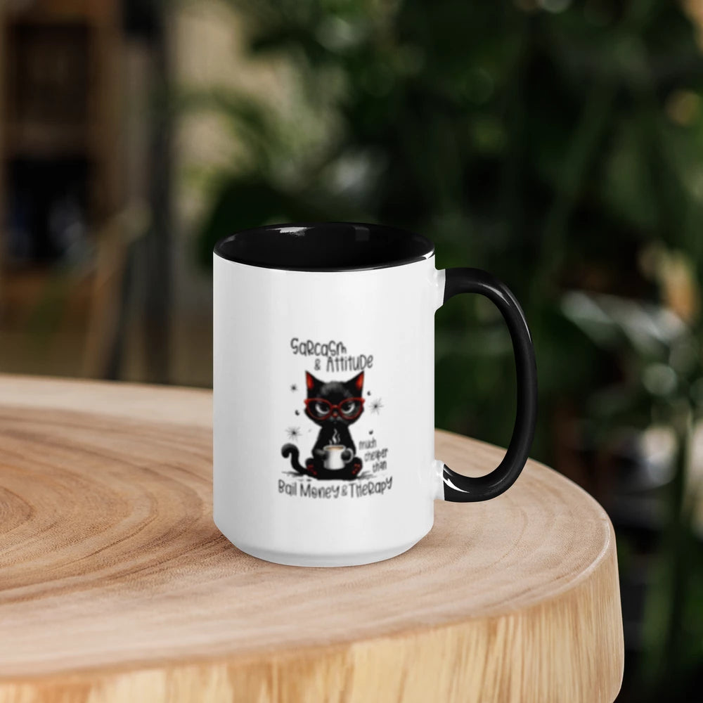 CAT - "Sarcasm & Attitude..." White Ceramic Mug with Color Inside