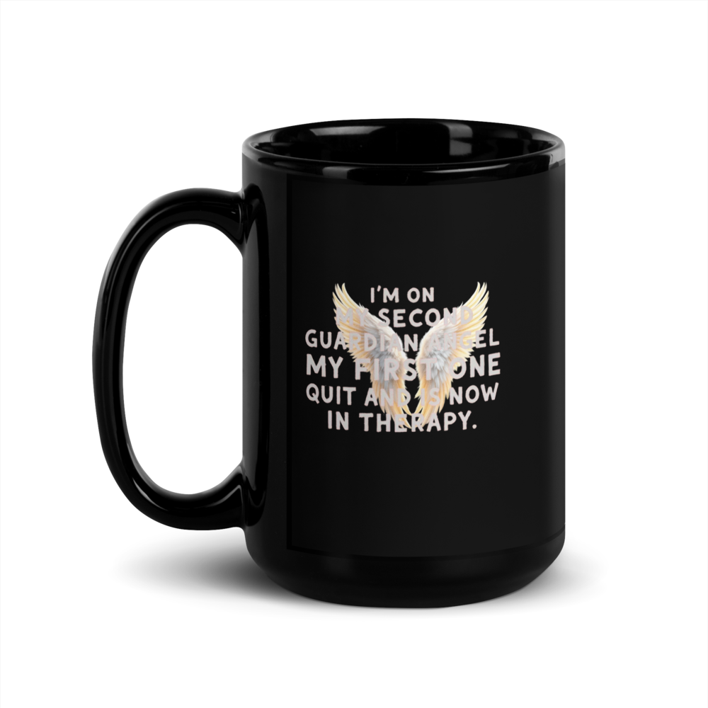Guardian Angel (winged version) Black Glossy Mug