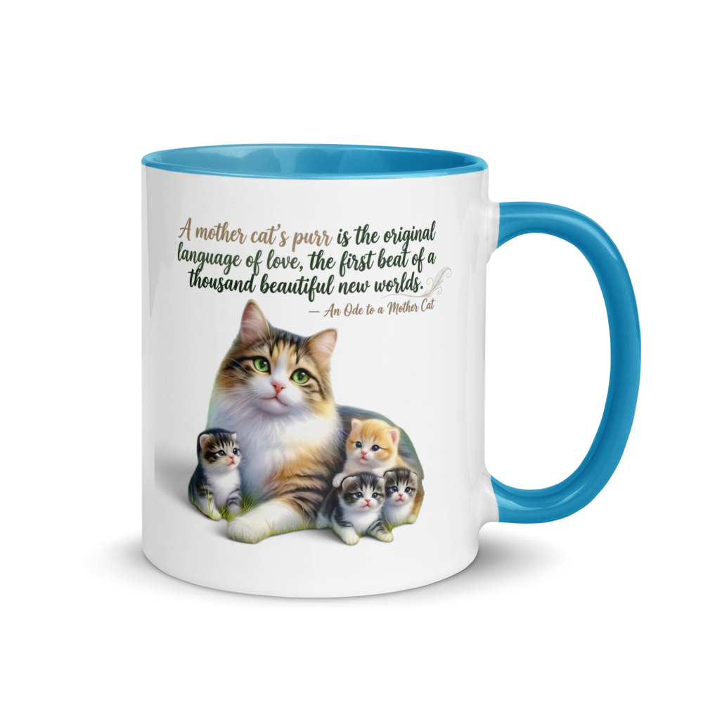 CAT - "A mother cat's purr is the original language of love, ..." White Ceramic Mug with Color Inside