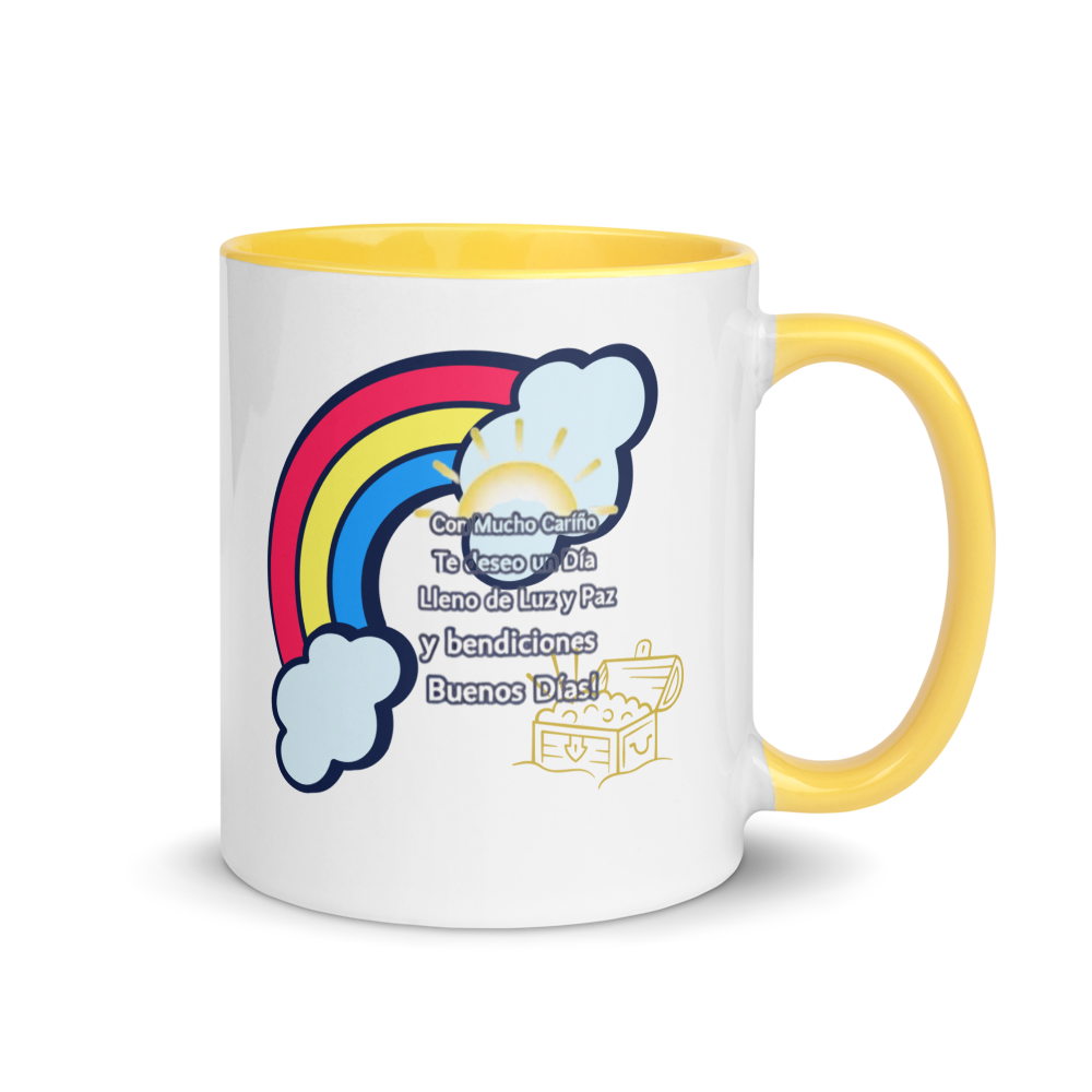 SPANISH - "Con mucho carino de deseo..." White Ceramic Mug with Color Inside