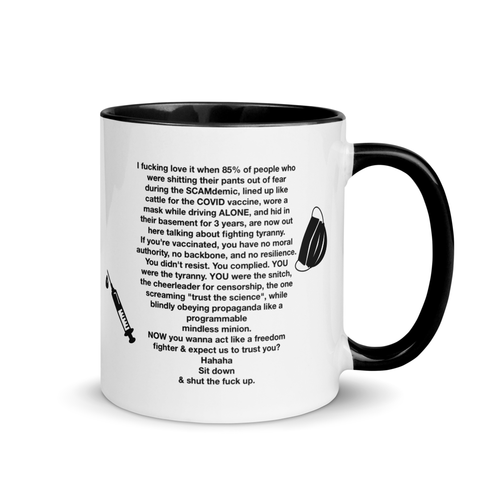 SCAMdemic Statement White Ceramic Mug with Color Inside