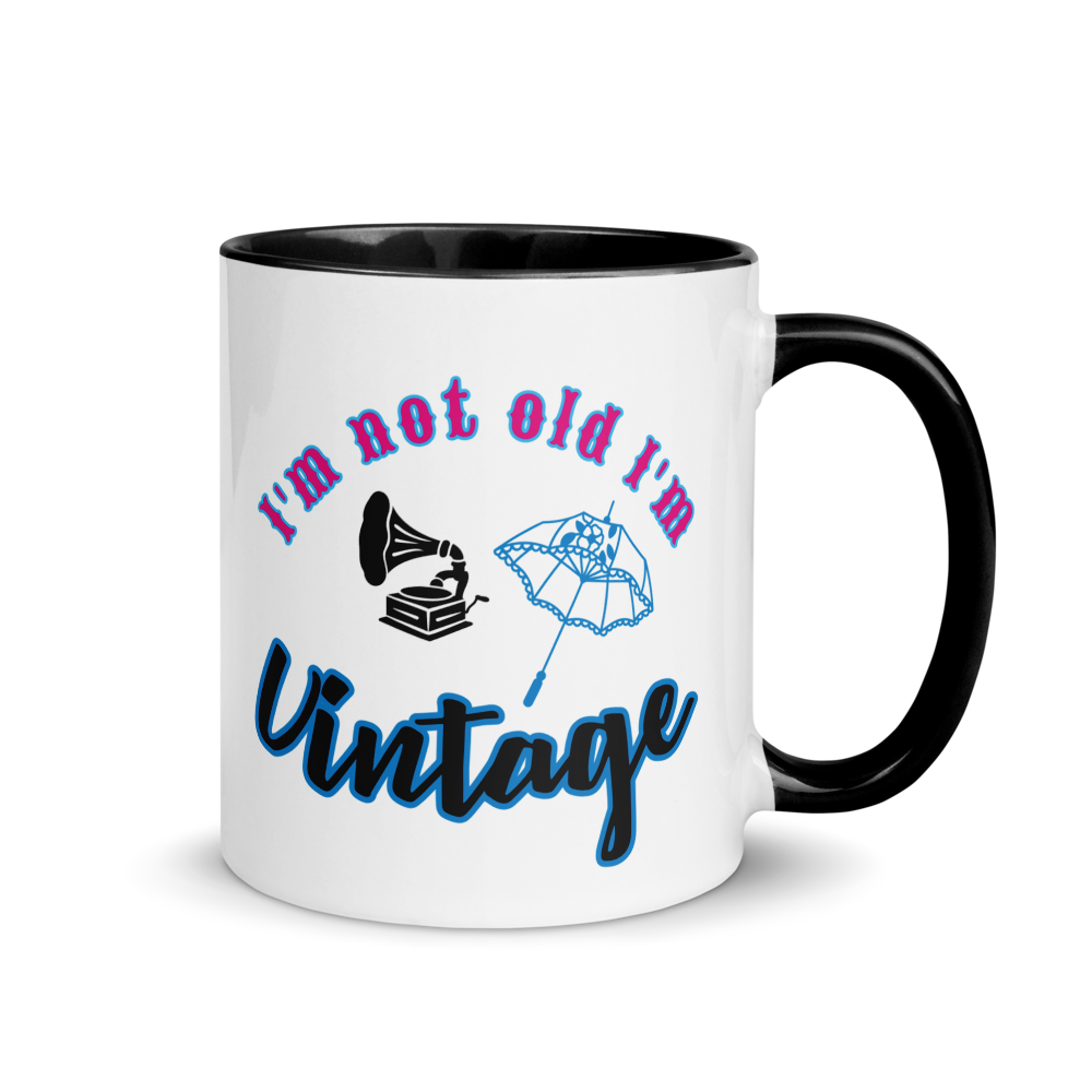 Funny “I’m Not Old, I’m Vintage” White Ceramic Mug with Color Inside