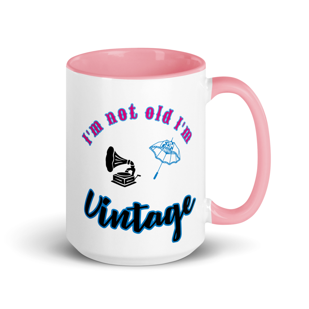 Funny “I’m Not Old, I’m Vintage” White Ceramic Mug with Color Inside