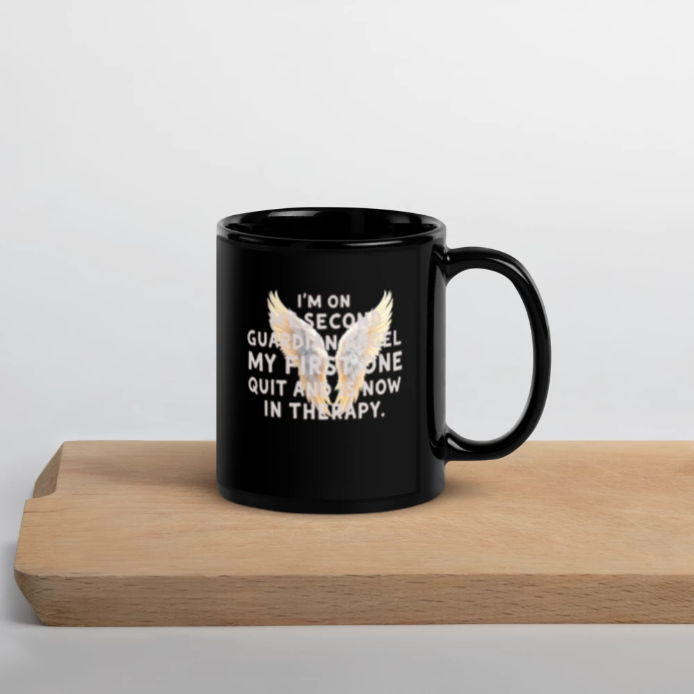 Guardian Angel (winged version) Black Glossy Mug