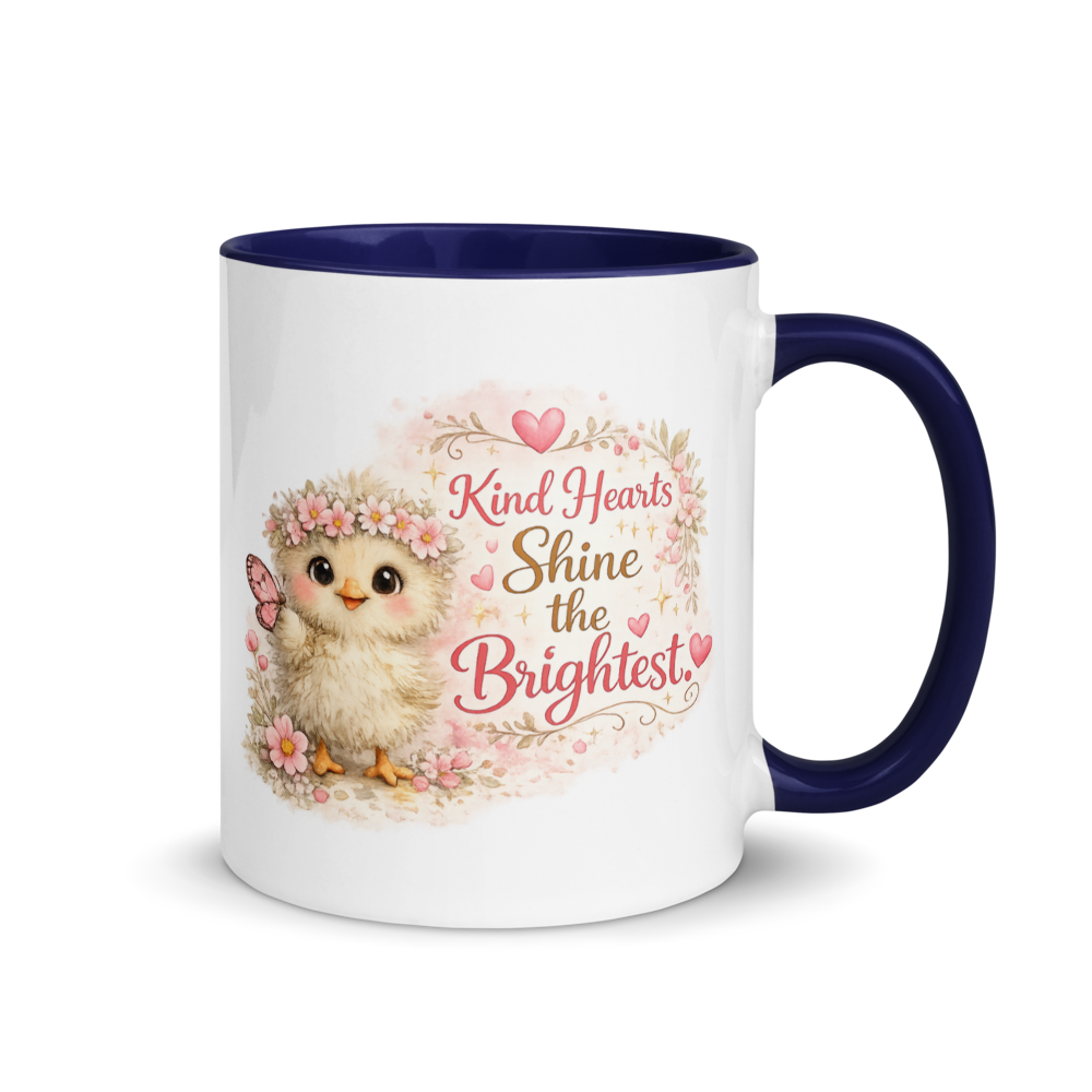 CHICK - "Kind Hearts Shine the Brightest" White Ceramic Mug with Color Inside