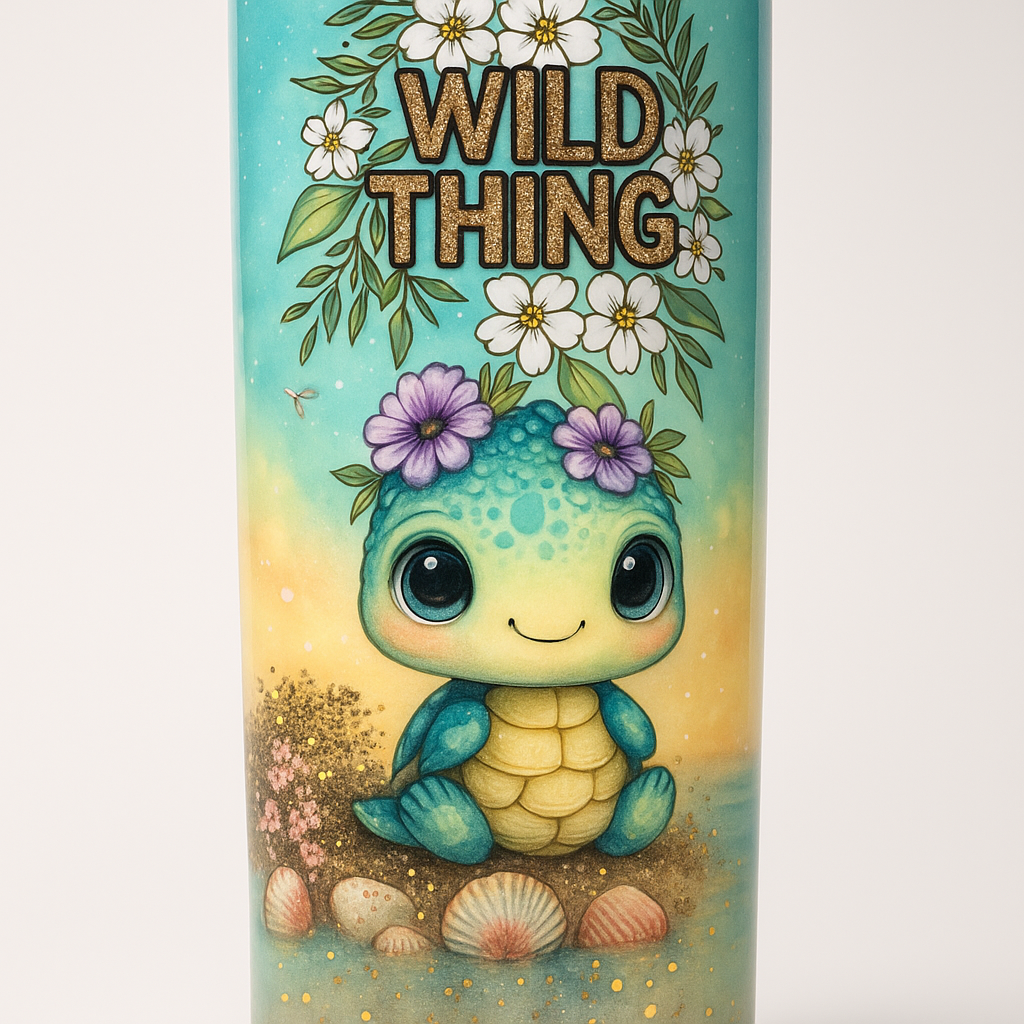 🐢🌺 Wild Thing – Cute Sea Turtle Floral Tumbler