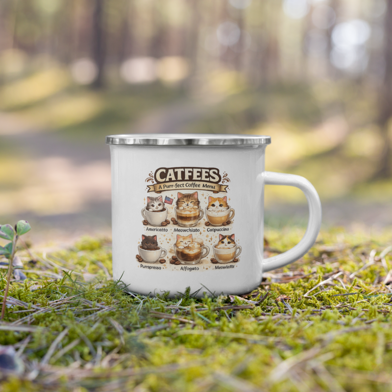 🐱 CATFEES: A Purr-fect Coffee Menu Enamel Mug