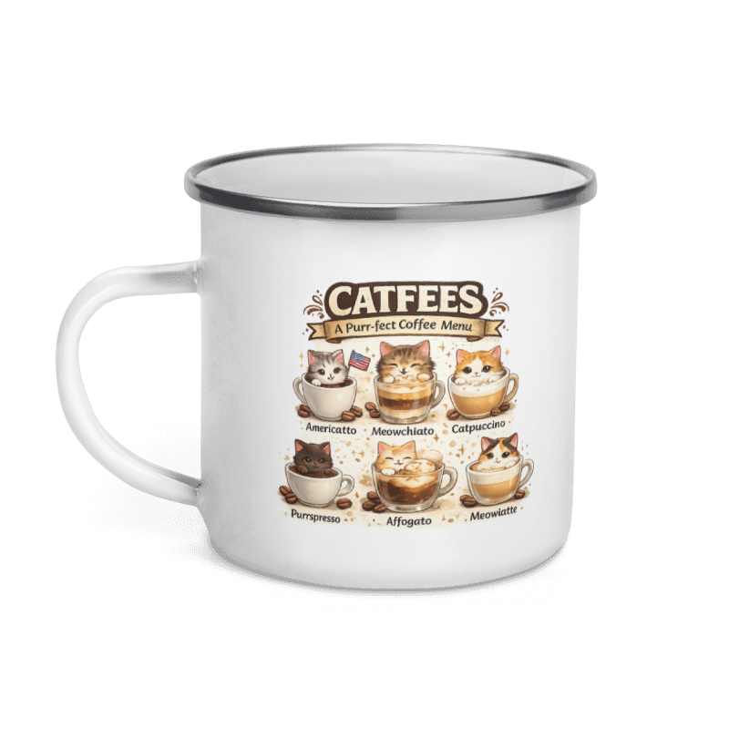 🐱 CATFEES: A Purr-fect Coffee Menu Enamel Mug