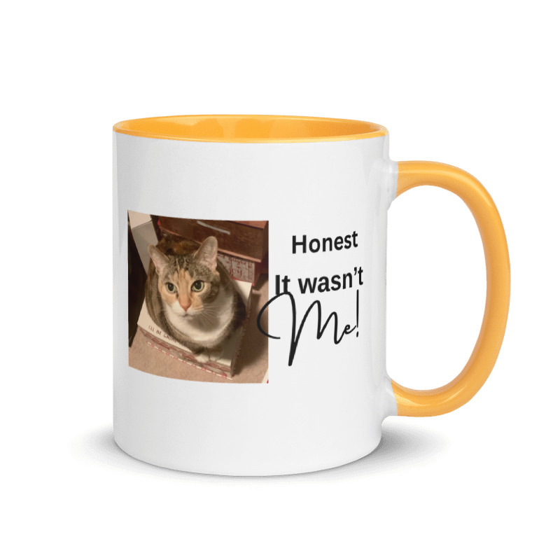 CAT - "Honest It wasn't Me!" White Ceramic Mug with Color Inside