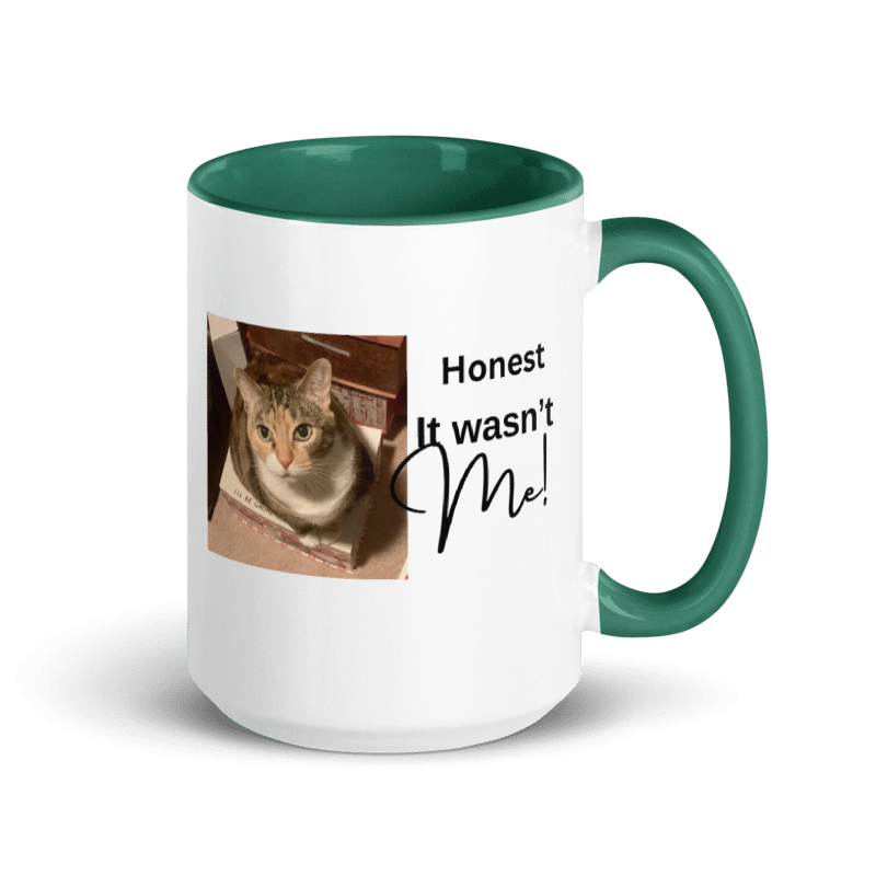 CAT - "Honest It wasn't Me!" White Ceramic Mug with Color Inside