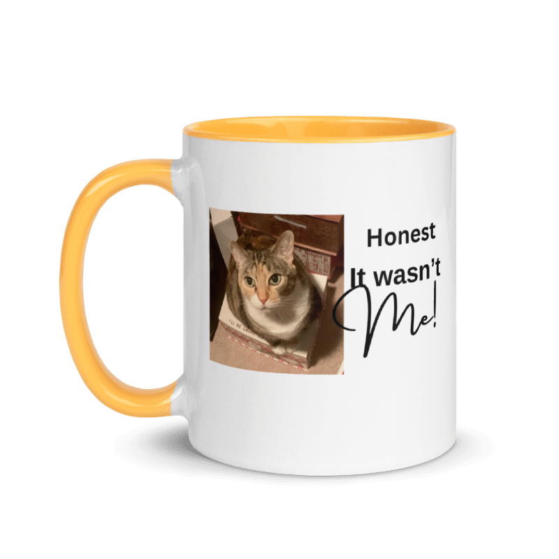 CAT - "Honest It wasn't Me!" White Ceramic Mug with Color Inside