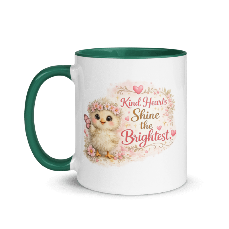 CHICK - "Kind Hearts Shine the Brightest" White Ceramic Mug with Color Inside