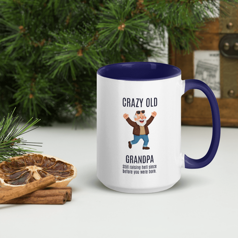 (2) "CRAZY OLD..." White Ceramic Mug with Color Inside