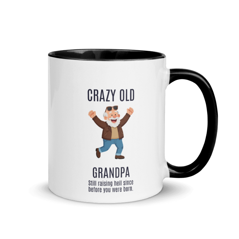 (2) "CRAZY OLD..." White Ceramic Mug with Color Inside