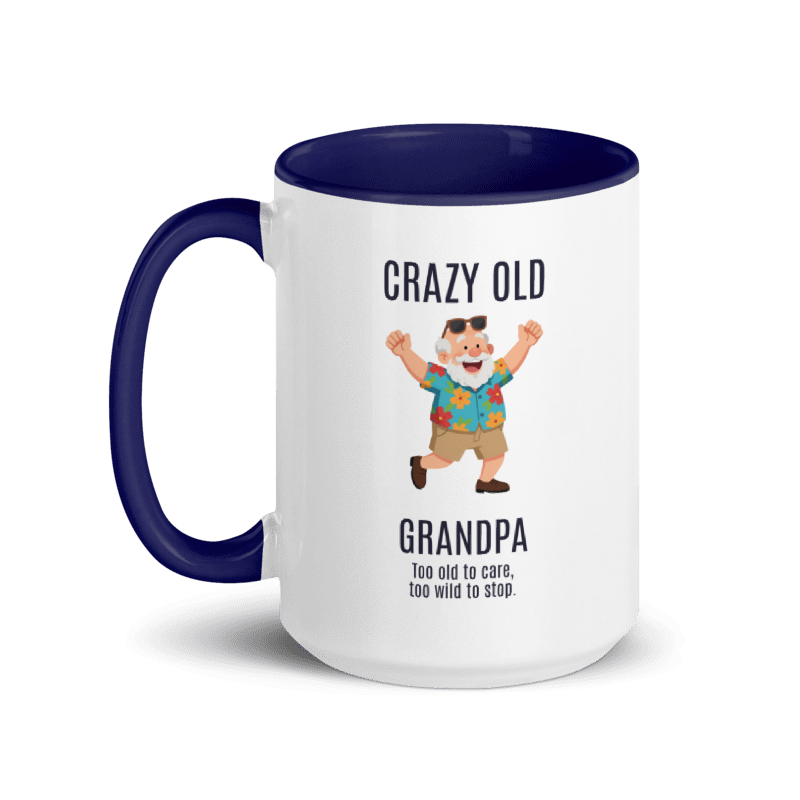 (2) "CRAZY OLD..." White Ceramic Mug with Color Inside