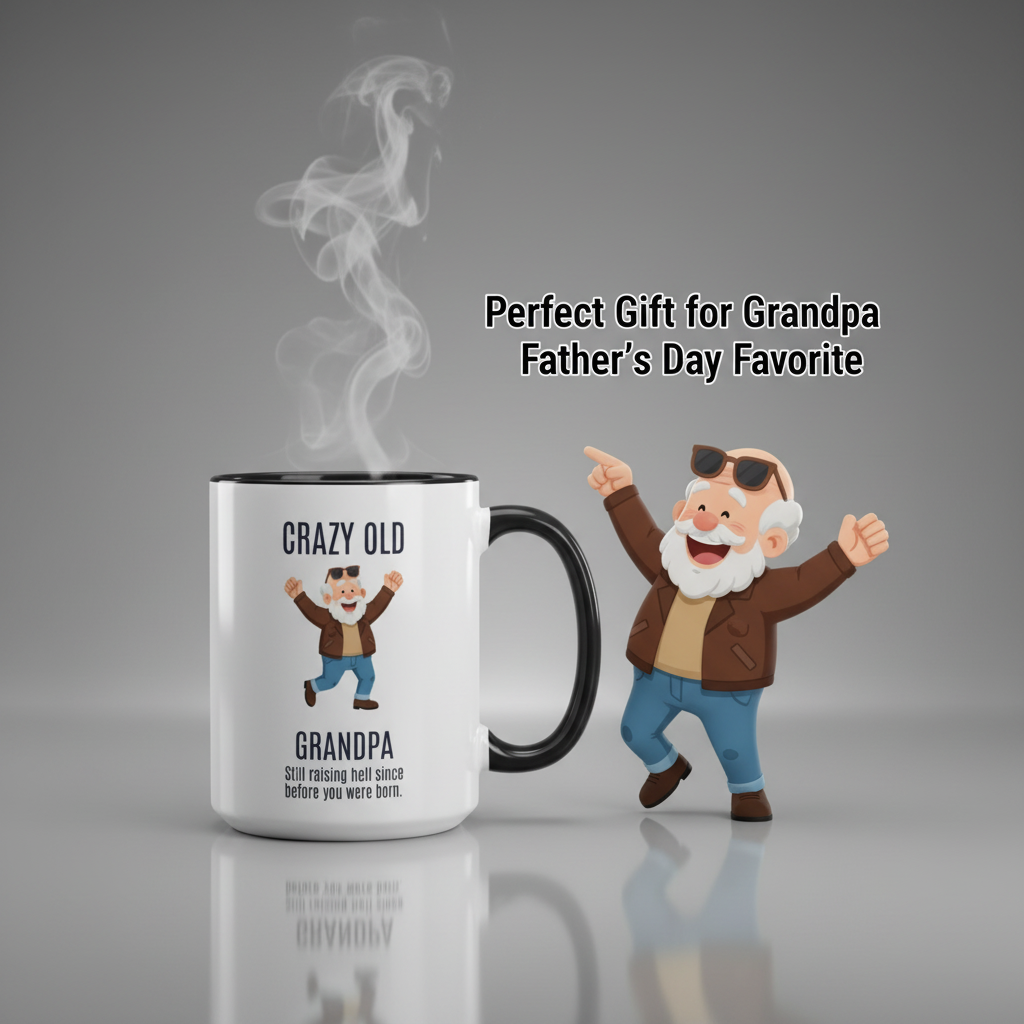 (2) "CRAZY OLD..." White Ceramic Mug with Color Inside